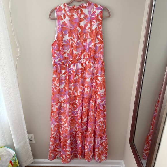 MAGGY LONDON WOMAN Floral Maxi Dress Orange Pink Lavender Tiered V-Neck 1X - Picture 5 of 7
